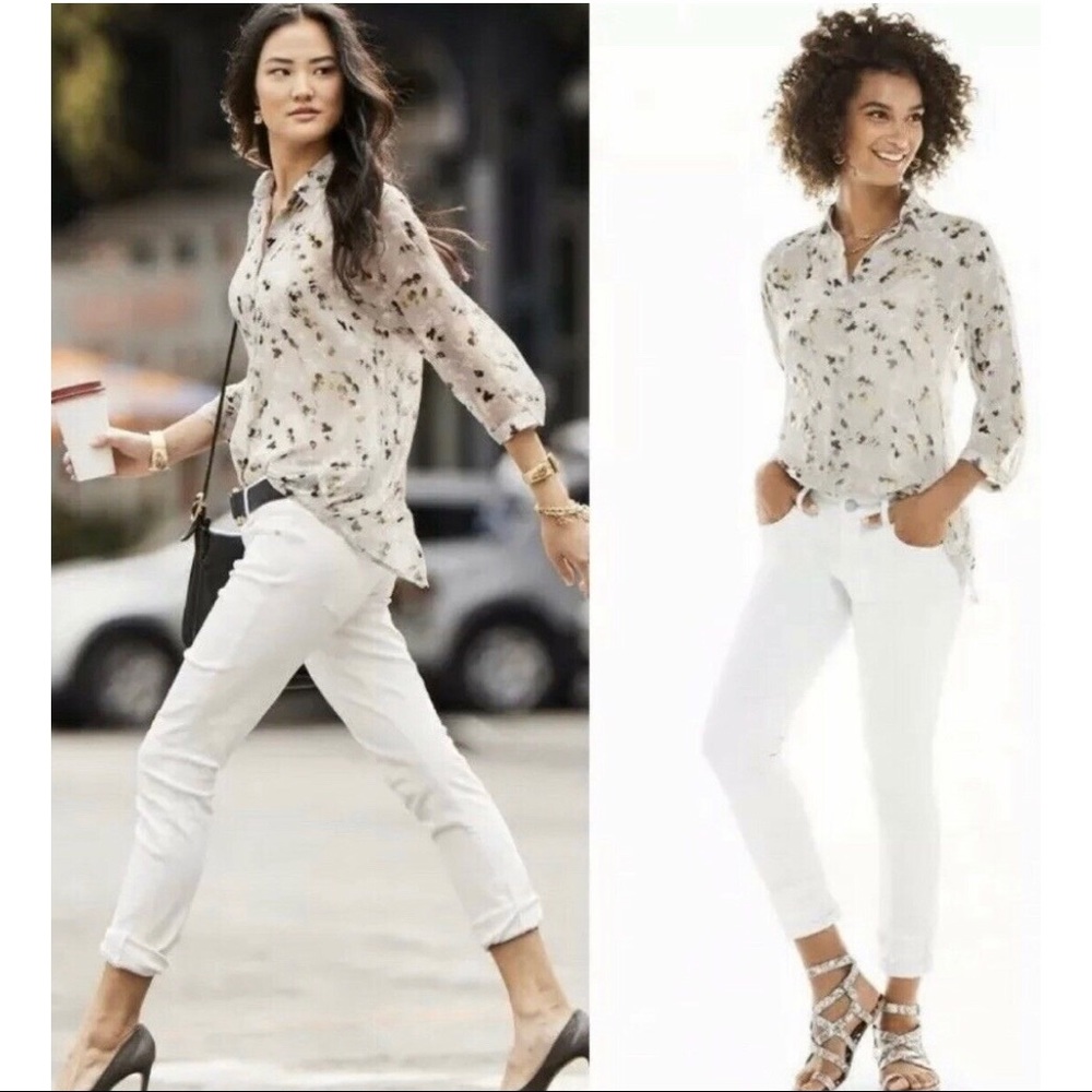 CAbi Matinee Sheer Grey Floral Blouse